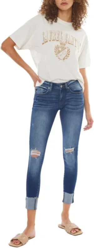 SALT TREE Kancan - Women's Low Rise Super Skinny Jeans - Distressed - KC8245-NV