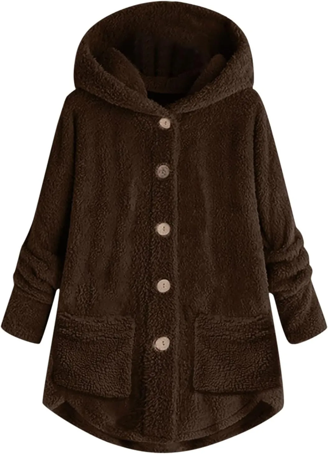 SGASY Womens Fuzzy Jacket Hooded Cardigan Open Front Buuton Coat Outwear with Pockets Womens Fall Fashion 2023