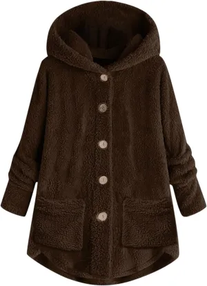 SGASY Womens Fuzzy Jacket Hooded Cardigan Open Front Buuton Coat Outwear with Pockets Womens Fall Fashion 2023