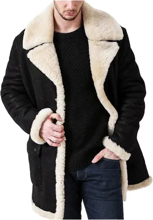 Sherpa Lined Jacket Men Suede Shearling Coat Faux Fur Leather Coats Sheepskin Thick Winter Coat Fur Collar Jacket