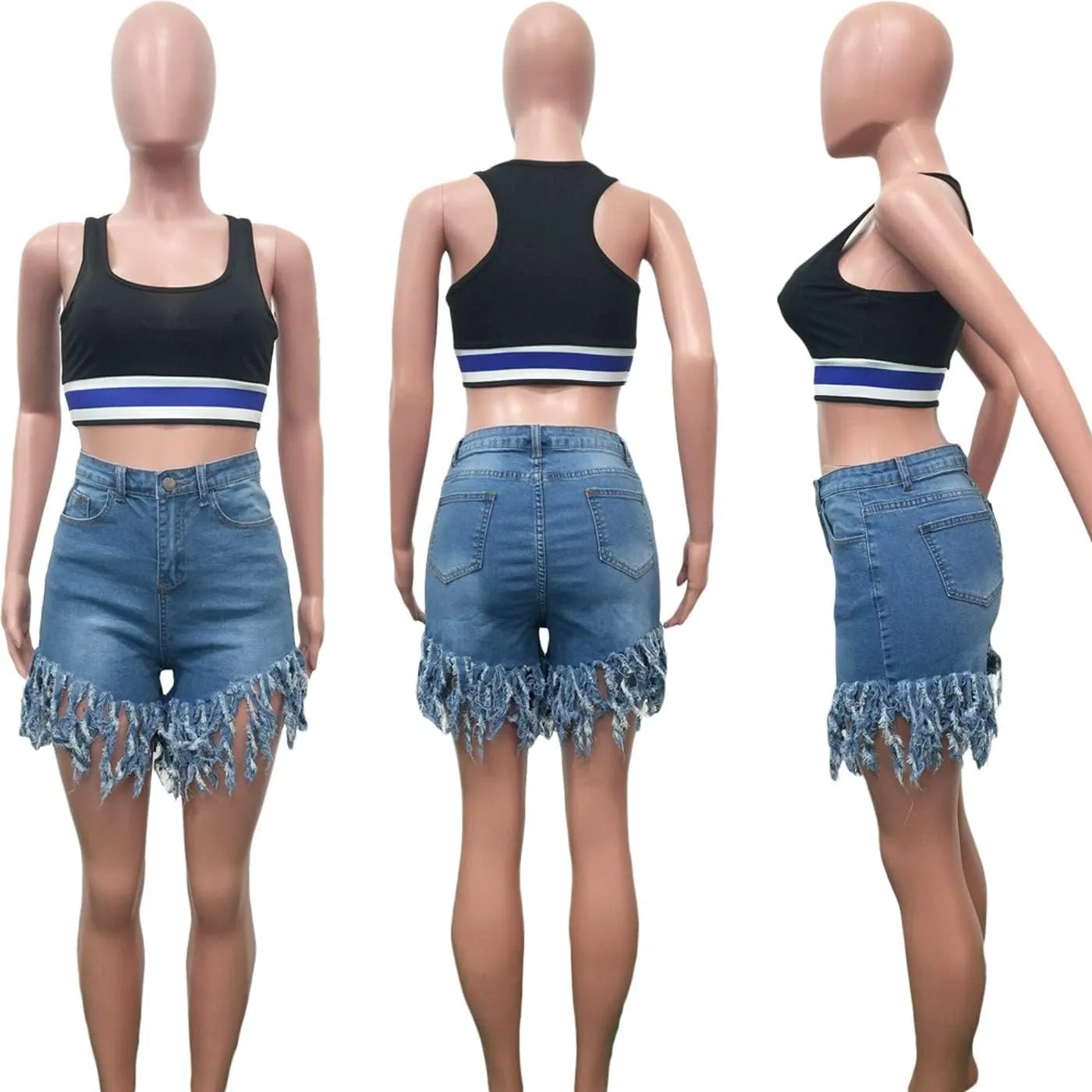 SIAEAMRG Women's Juniors Denim Shorts, High Waisted Frayed Raw Hem Tassels Short Pants Jeans