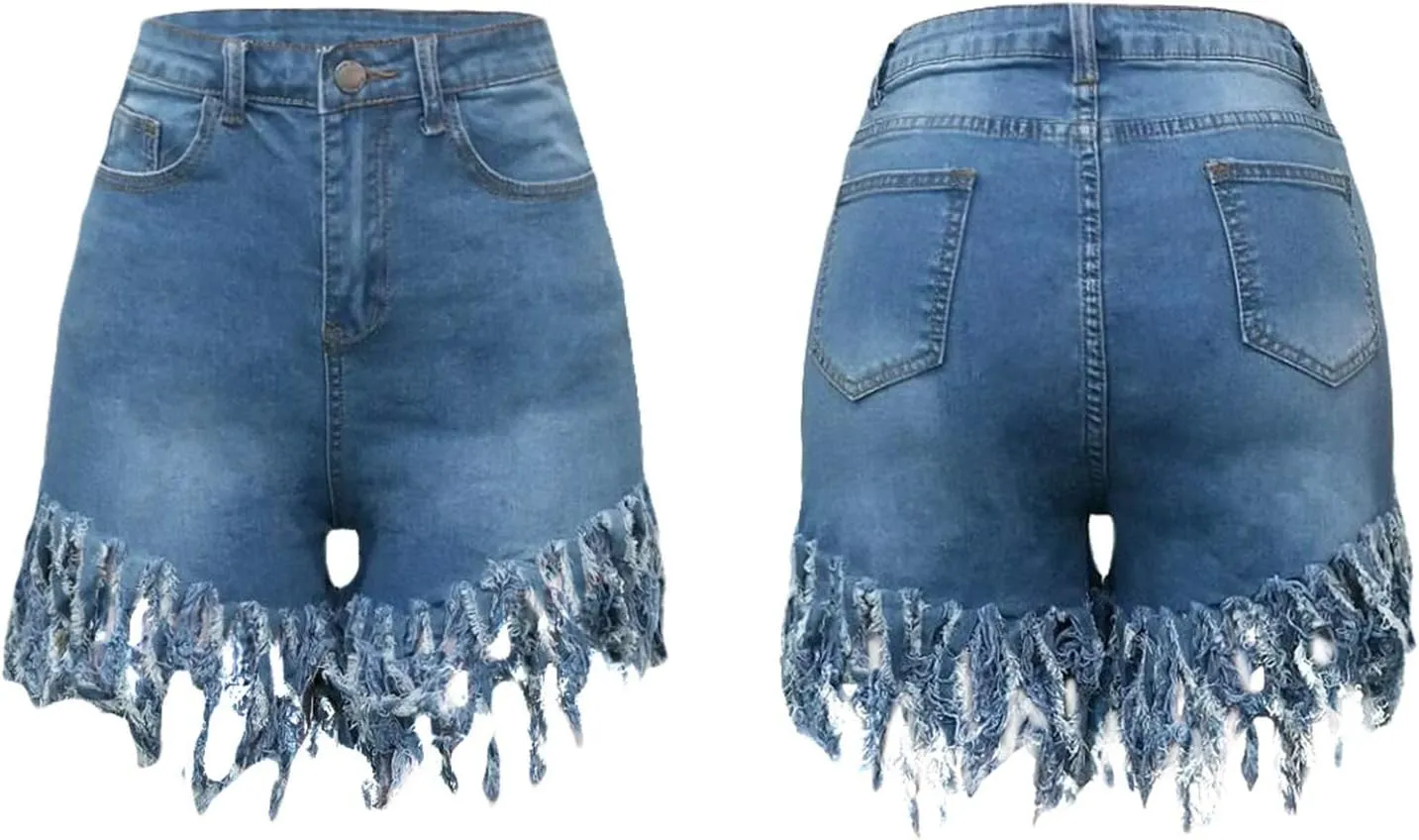 SIAEAMRG Women's Juniors Denim Shorts, High Waisted Frayed Raw Hem Tassels Short Pants Jeans