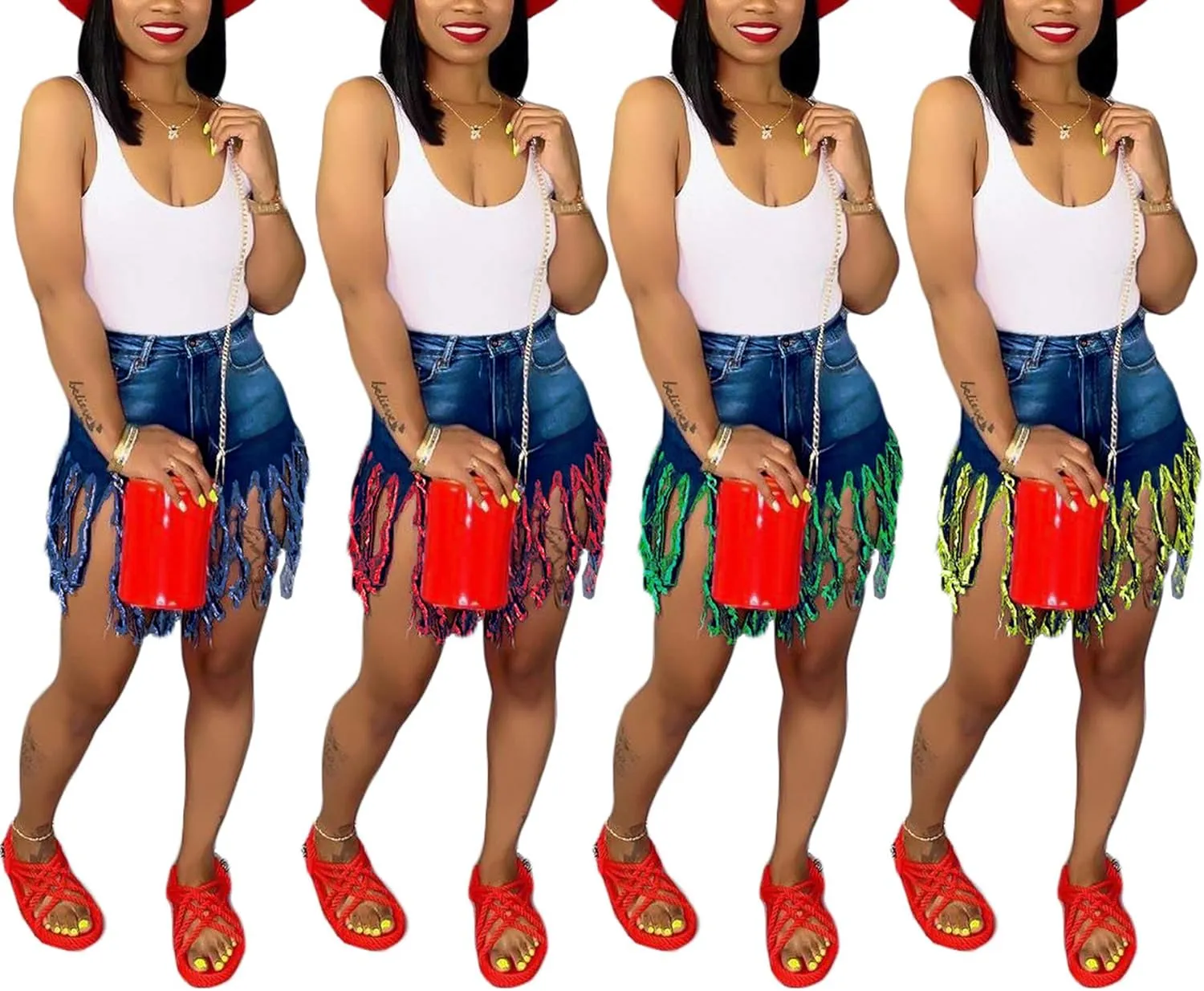 SIAEAMRG Women's Juniors Denim Shorts, High Waisted Frayed Raw Hem Tassels Short Pants Jeans