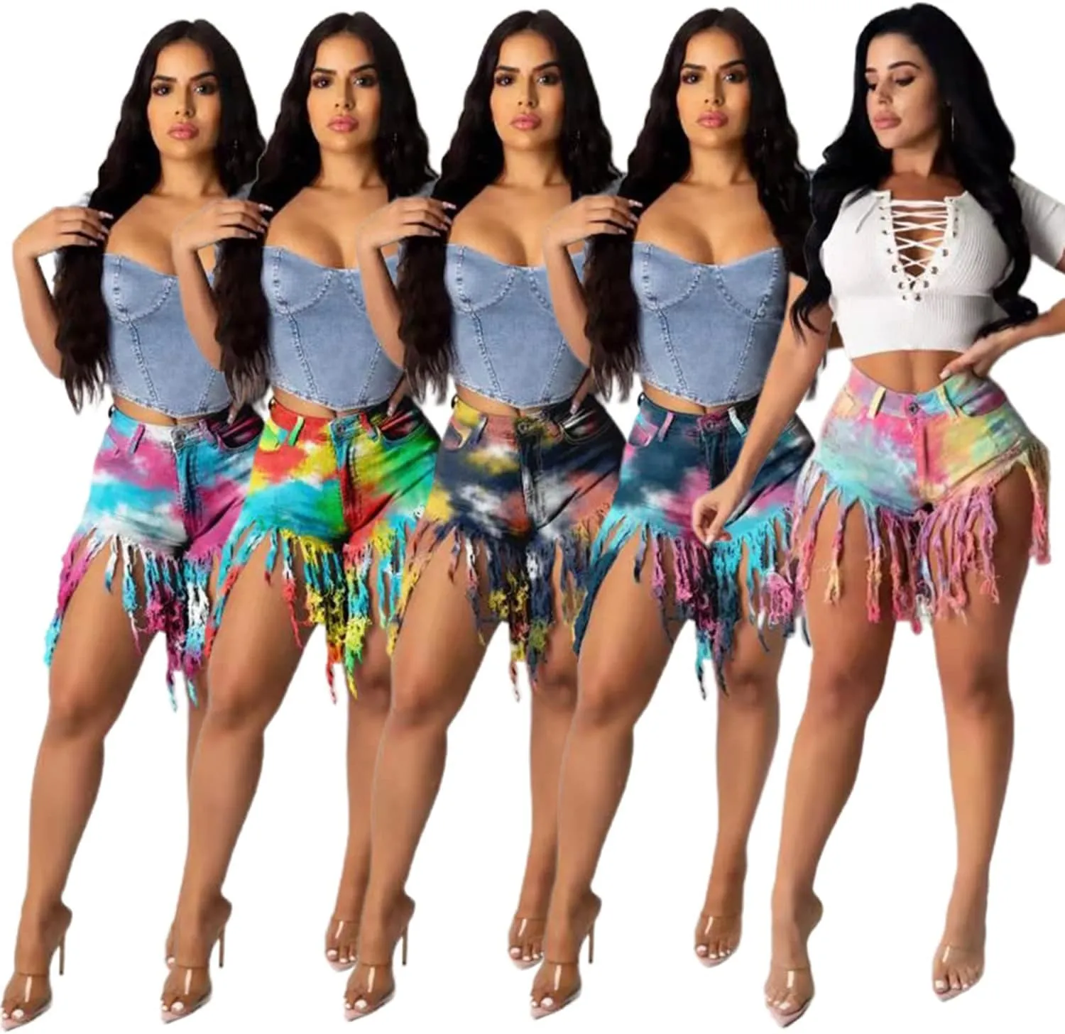 SIAEAMRG Women's Juniors Denim Shorts, High Waisted Frayed Raw Hem Tassels Short Pants Jeans