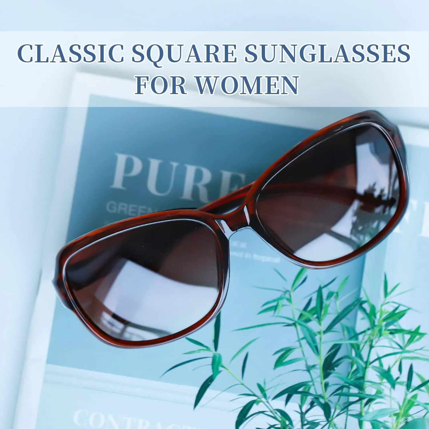 SIPHEW Polarized Sunglasses for Women | Vintage Square Sunglasses w UV400 Protection | Womens Wraparound Shade
