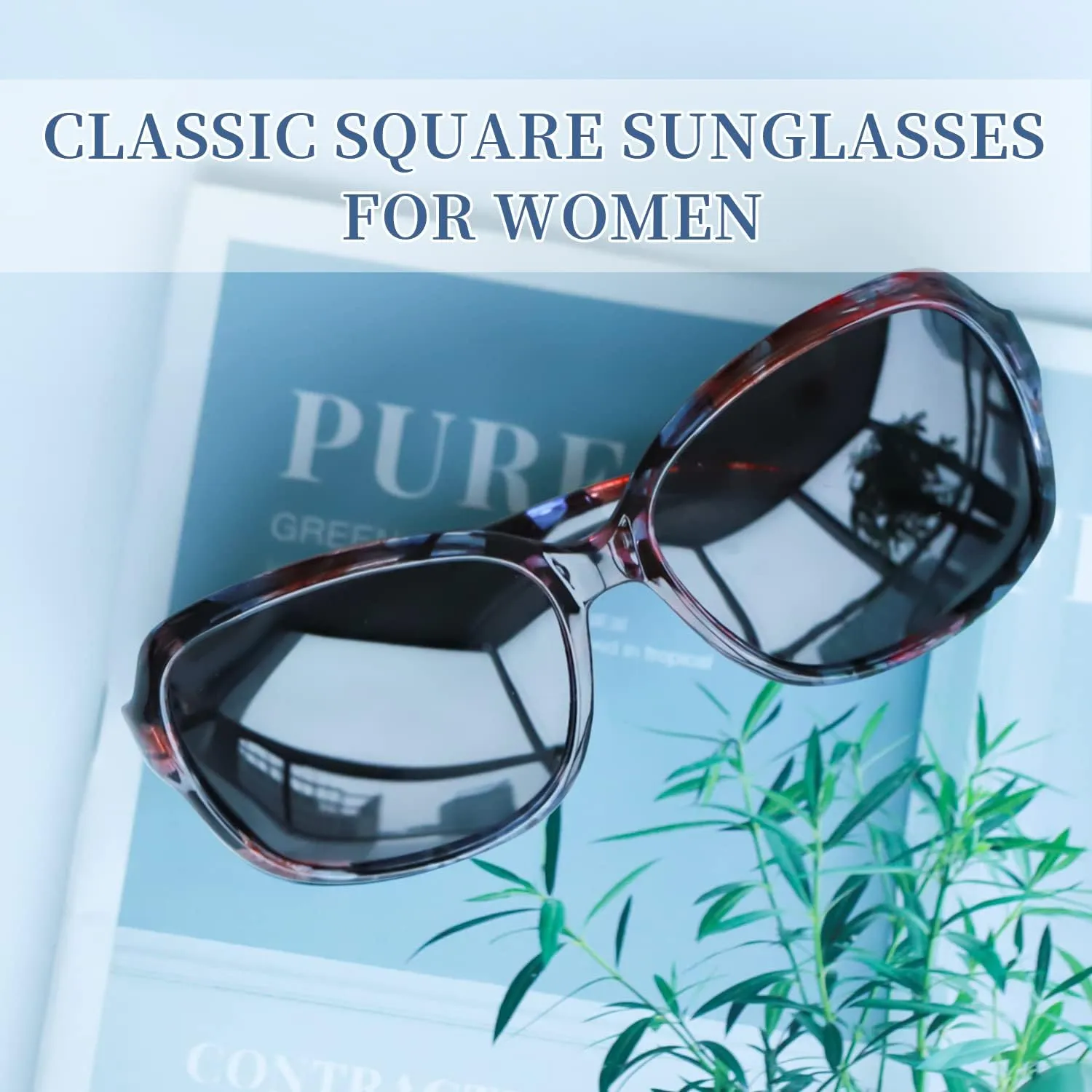SIPHEW Polarized Sunglasses for Women | Vintage Square Sunglasses w UV400 Protection | Womens Wraparound Shade