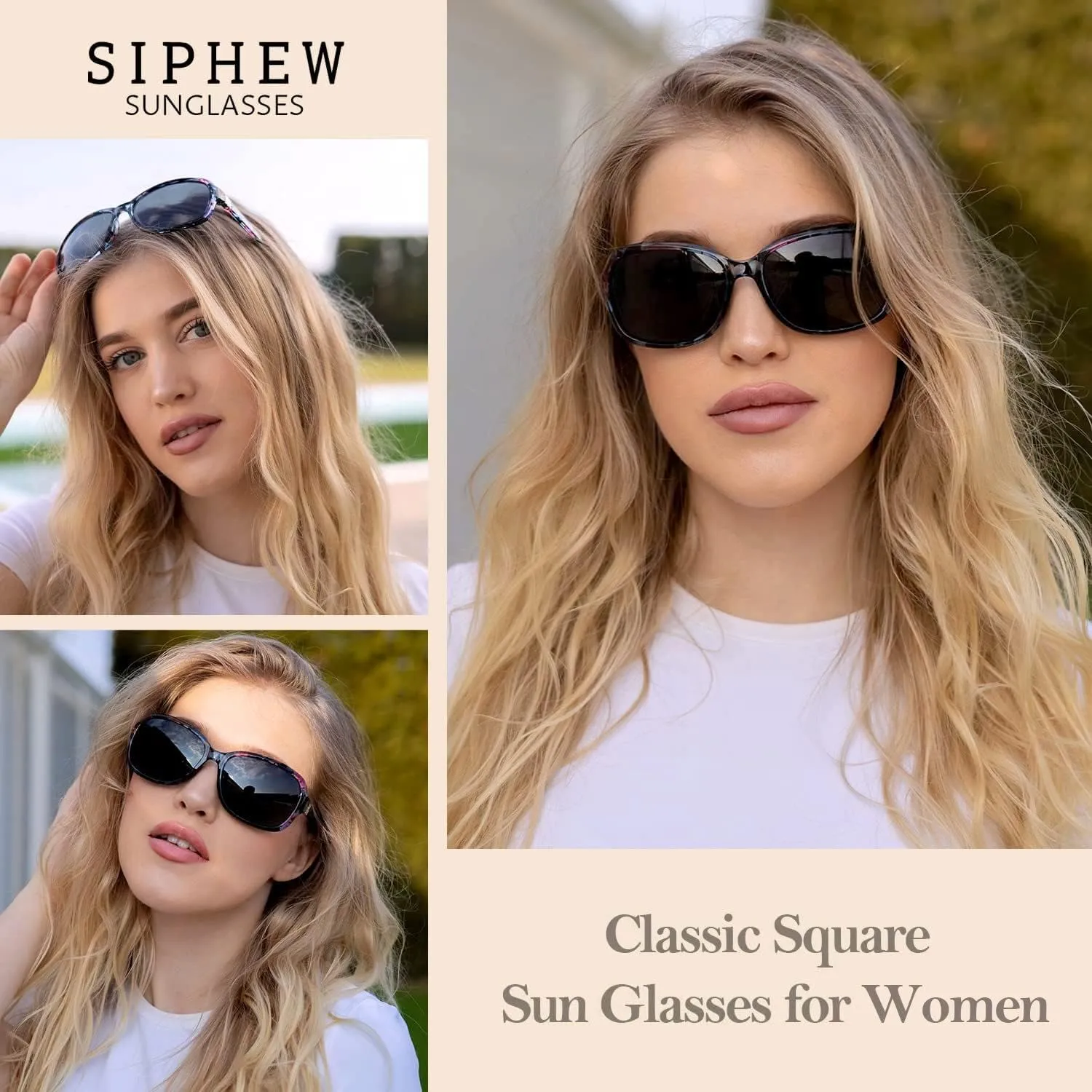 SIPHEW Polarized Sunglasses for Women | Vintage Square Sunglasses w UV400 Protection | Womens Wraparound Shade