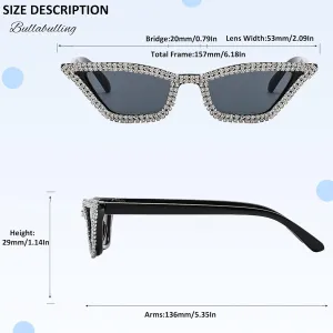 Small Cat Eye Sunglasses Bling Rhinestones Crystal Vintage Square Shade Women Eyewear