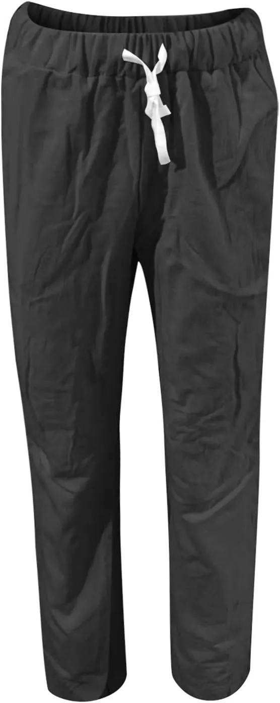 SMIDOW Linen Pants for Women Drawstring Elastic Waist Cotton Pants Cuffed Hem Ankle Trousers Straight Leg Capris Pants