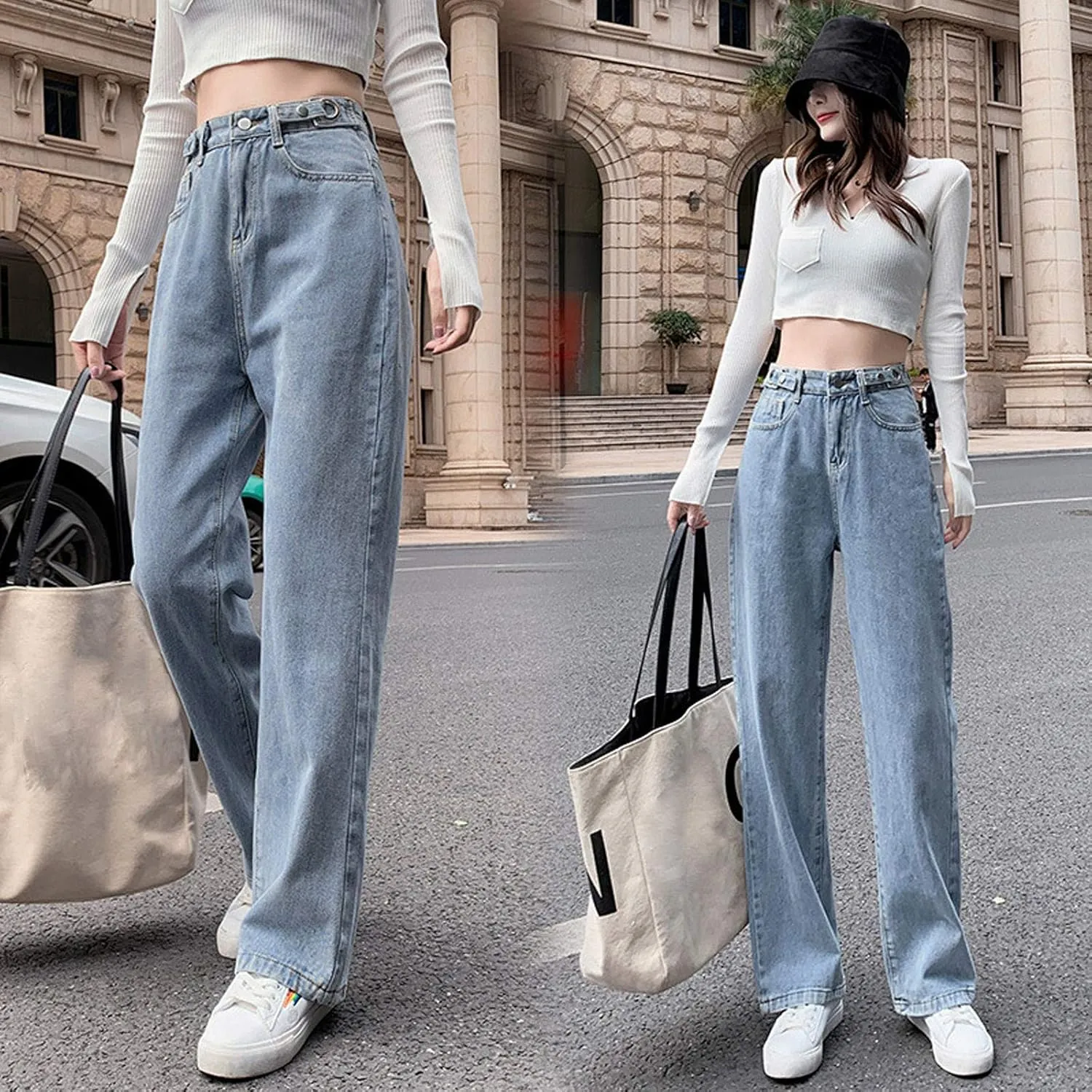 SMIDOW Women High Waisted Straight Leg Jeans Pants Bootcut Jeans Dressy Casual Denim Trousers Baggy Jeans Regular Fit