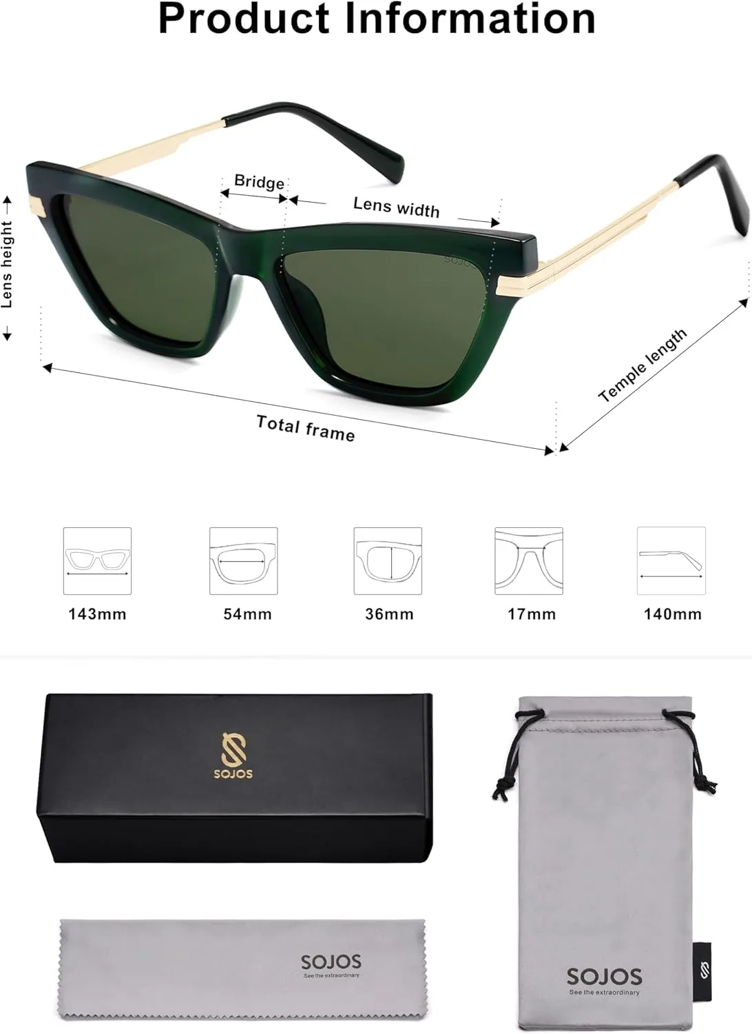 SOJOS Retro Small Polarized Cat Eye Sunglasses Womens Vintage Shades Trendy Stylish Sunnies SJ2361