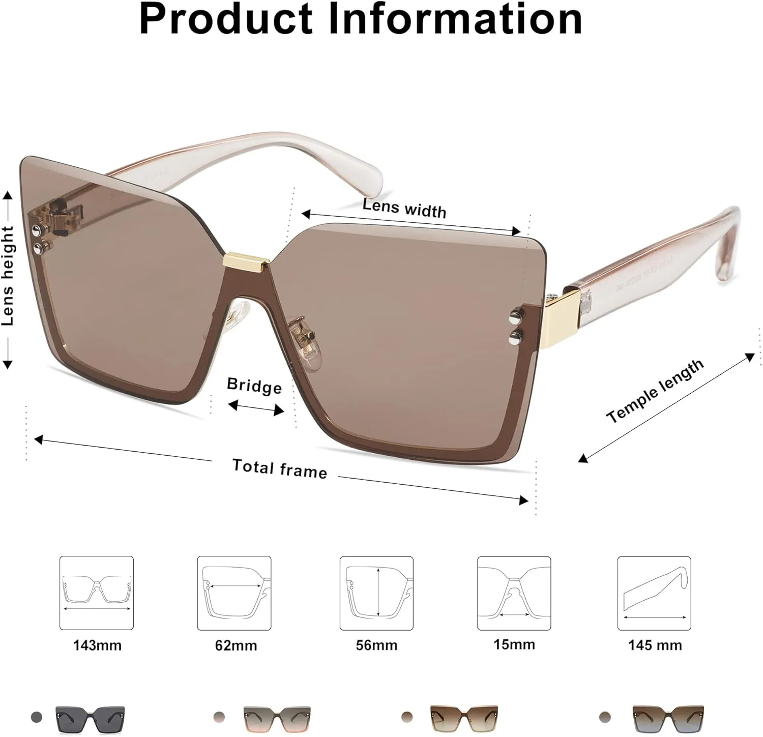 SOJOS Trendy Square Oversized Sunglasses Womens Big Rimless UV400 Ladies Shades SJ1160