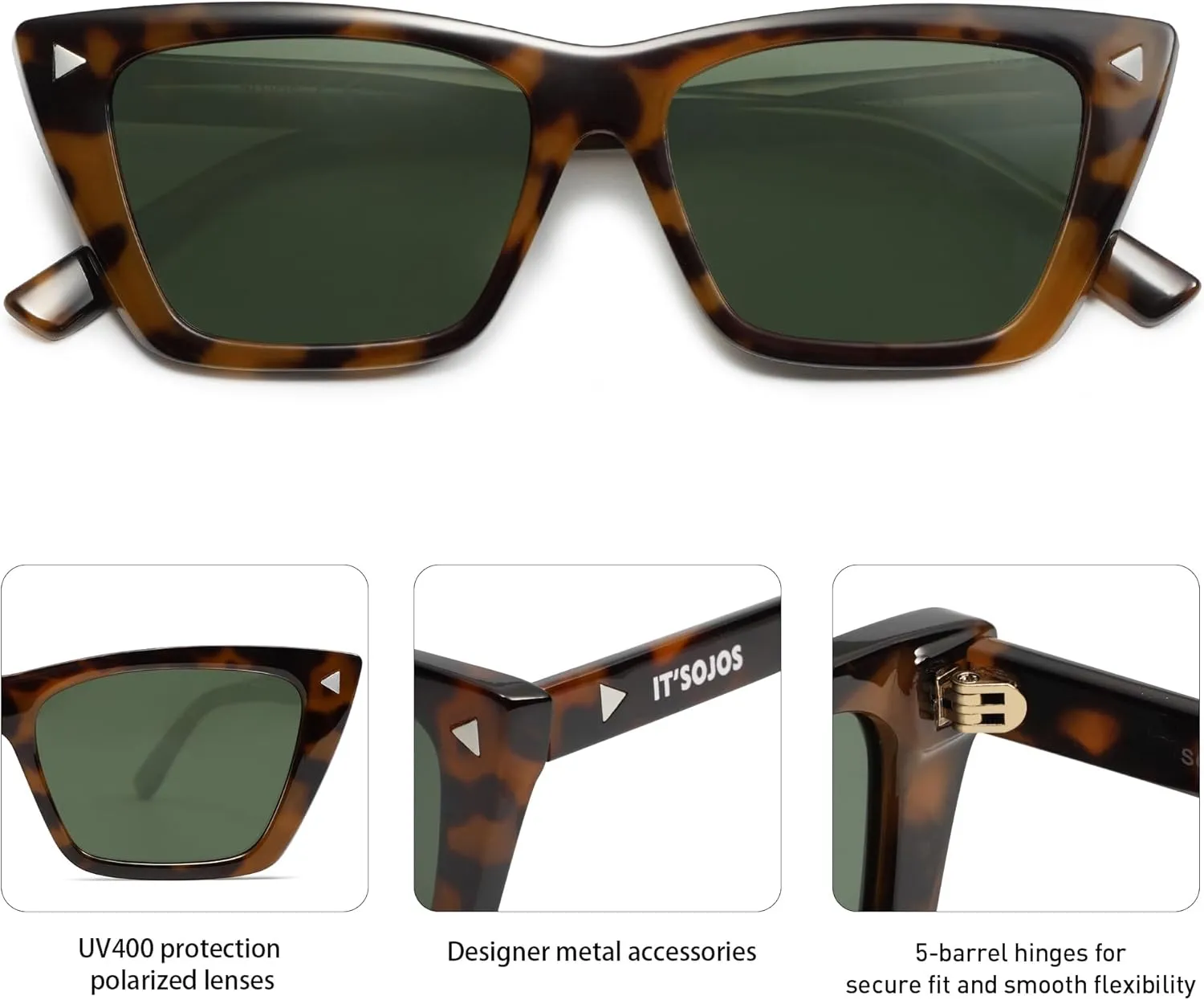 SOJOS Trendy Sunglasses Womens Cute Cat Eye Polarized Square Women Designer Shades SJ2297