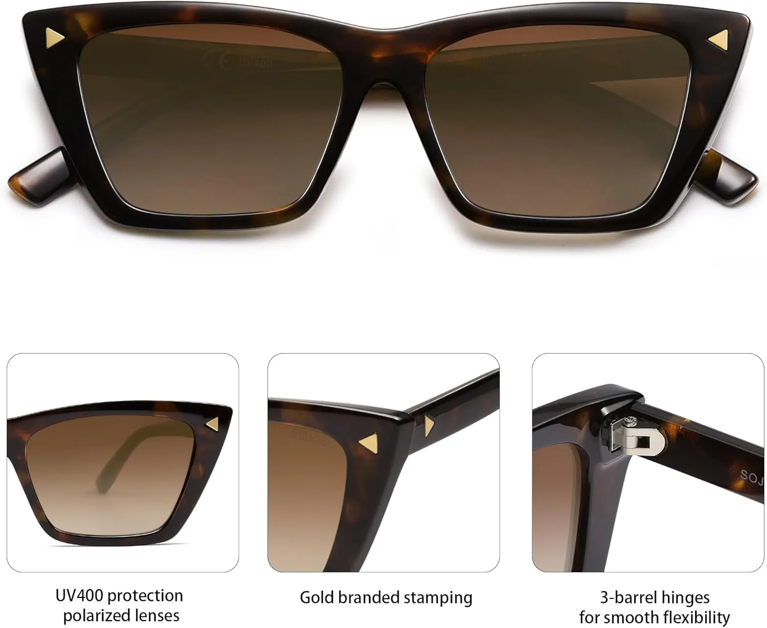 SOJOS Trendy Sunglasses Womens Cute Cat Eye Polarized Square Women Designer Shades SJ2297