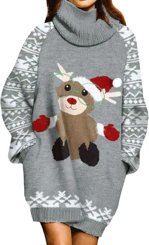 Sovoyontee Women's Cute Ugly Christmas Oversized Sweater Dress with Pockets, Tribal Pattern
