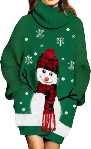 Sovoyontee Women's Cute Ugly Christmas Oversized Sweater Dress with Pockets, Tribal Pattern