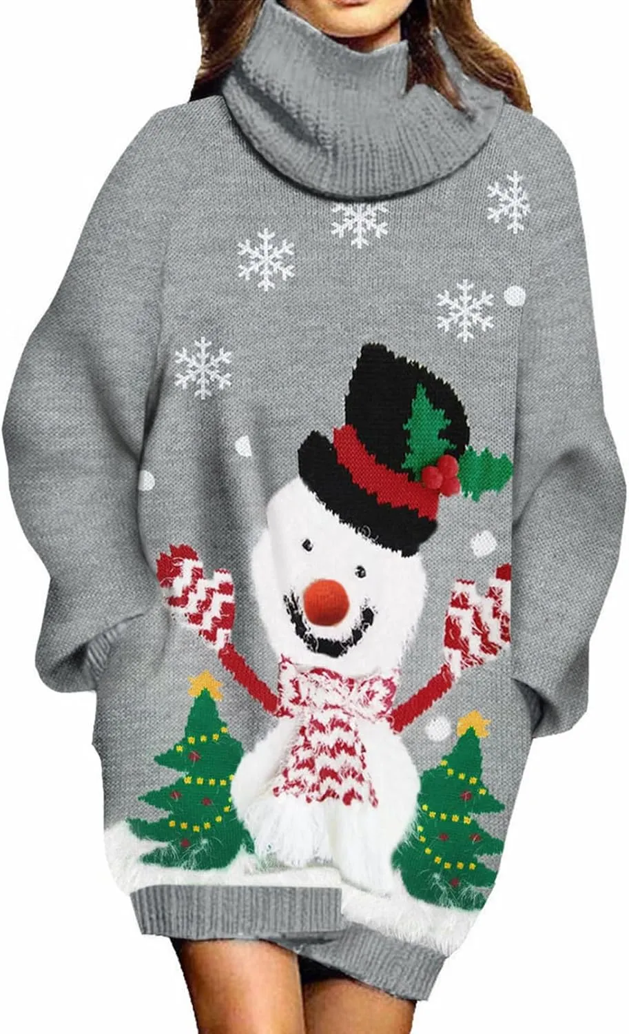 Sovoyontee Women's Cute Ugly Christmas Oversized Sweater Dress with Pockets, Tribal Pattern