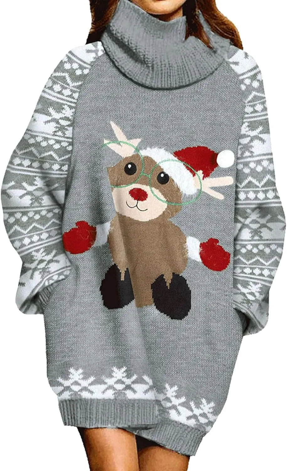 Sovoyontee Women's Cute Ugly Christmas Oversized Sweater Dress with Pockets, Tribal Pattern