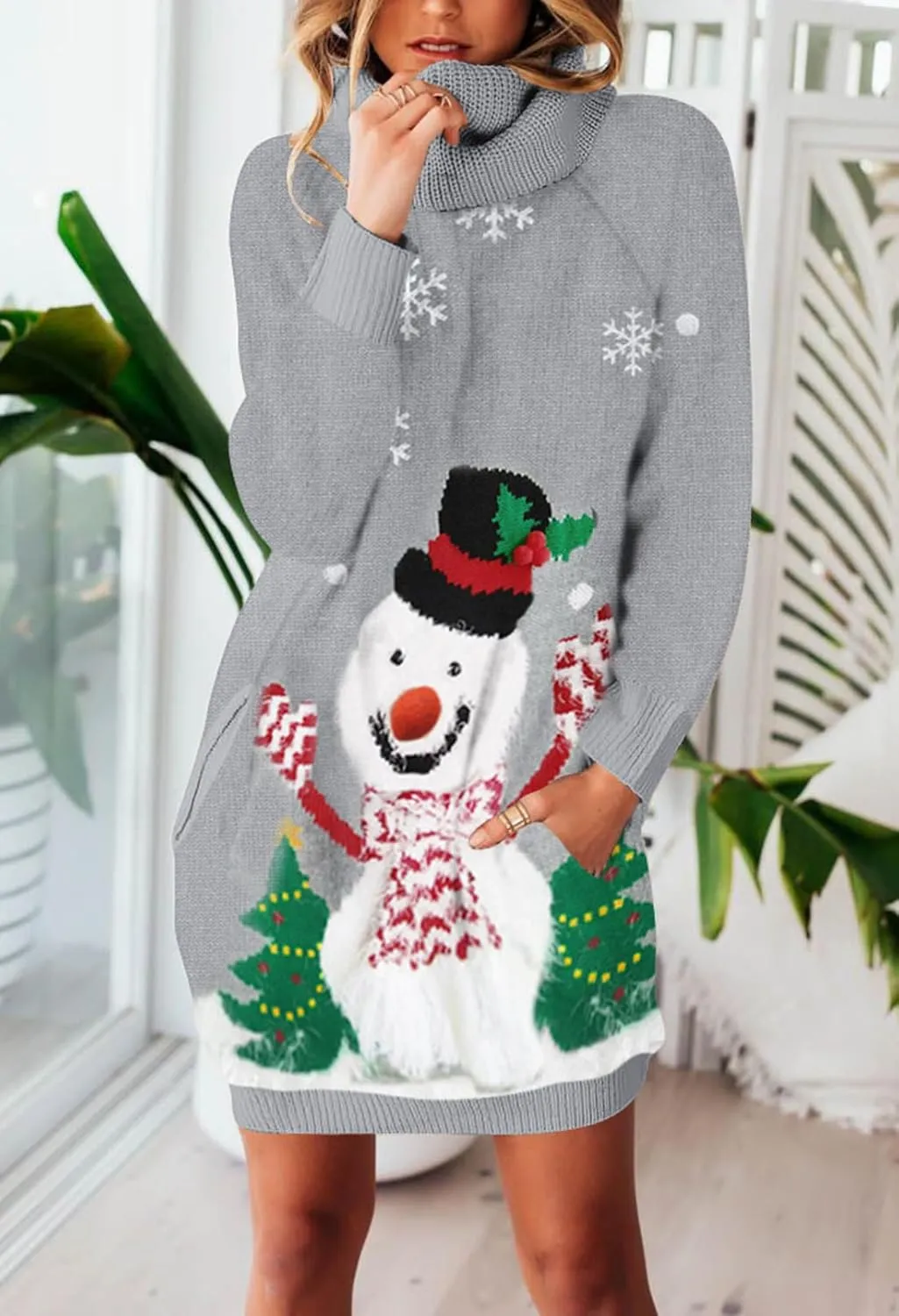 Sovoyontee Women's Cute Ugly Christmas Oversized Sweater Dress with Pockets, Tribal Pattern