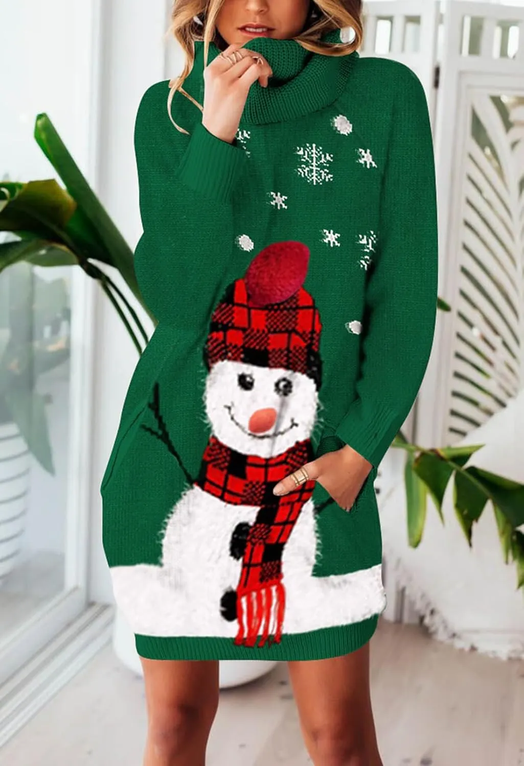 Sovoyontee Women's Cute Ugly Christmas Oversized Sweater Dress with Pockets, Tribal Pattern