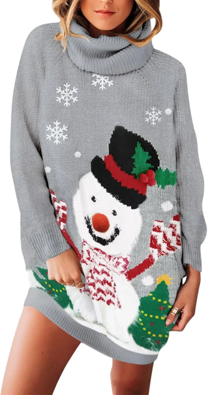Sovoyontee Women's Cute Ugly Christmas Oversized Sweater Dress with Pockets, Tribal Pattern