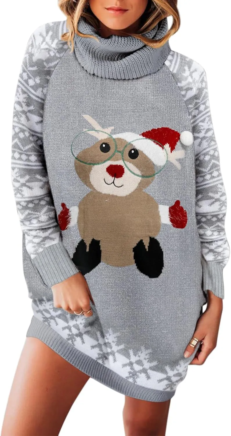 Sovoyontee Women's Cute Ugly Christmas Oversized Sweater Dress with Pockets, Tribal Pattern