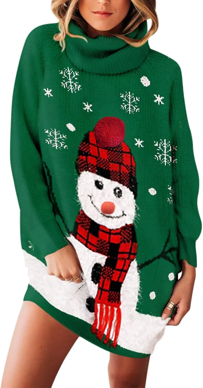 Sovoyontee Women's Cute Ugly Christmas Oversized Sweater Dress with Pockets, Tribal Pattern