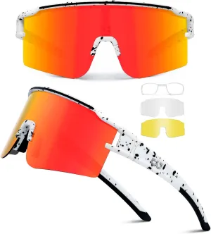 SPOSUNE Polarized Cycling Glasses with 3 Interchangeable Lenses for Women Men, TR90 Sports Sunglasses Running Baseball