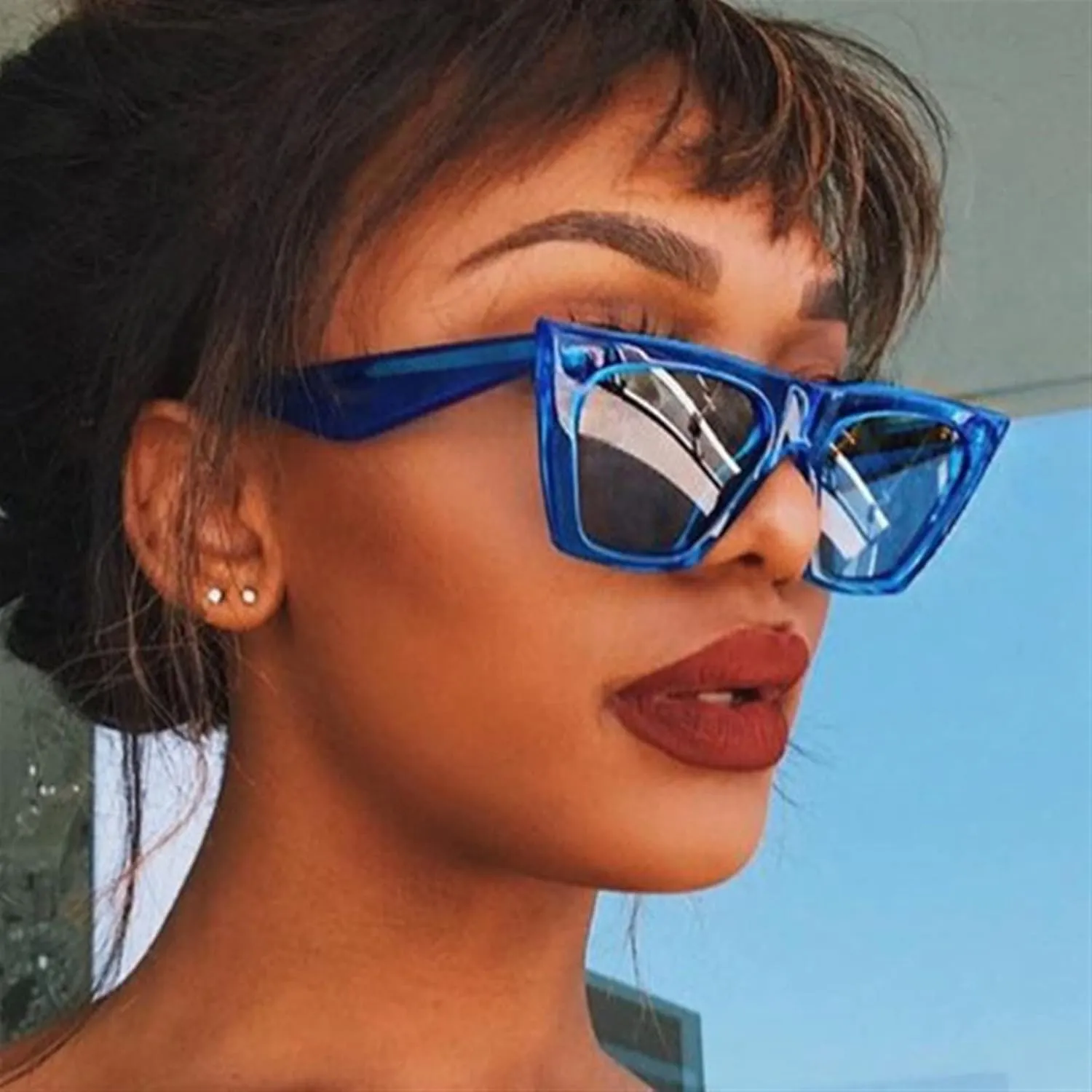 Square Cat Eye Sunglasses for Men and Women Street Shooting, Driving Glasses On Vacation Beach (Color : C, Size : Medium)