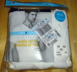 Stafford V Neck White Shirts (Pack of 4) Blended Cotton Dry Cool (46-48)