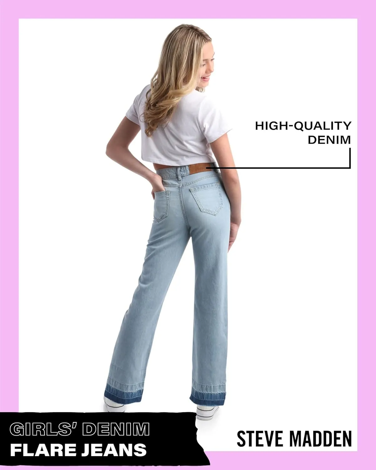Steve Madden Girls' Jeans - Palazzo Wide Leg Flare Jeans - Casual High Waisted Stretch Denim Baggy Jeans for Girls (4-16)