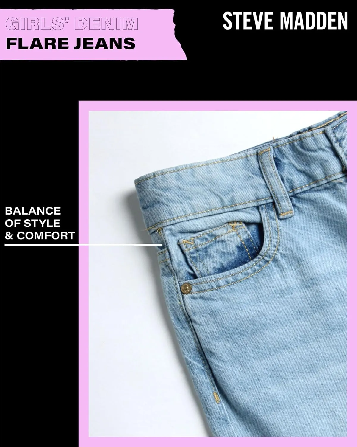 Steve Madden Girls' Jeans - Palazzo Wide Leg Flare Jeans - Casual High Waisted Stretch Denim Baggy Jeans for Girls (4-16)