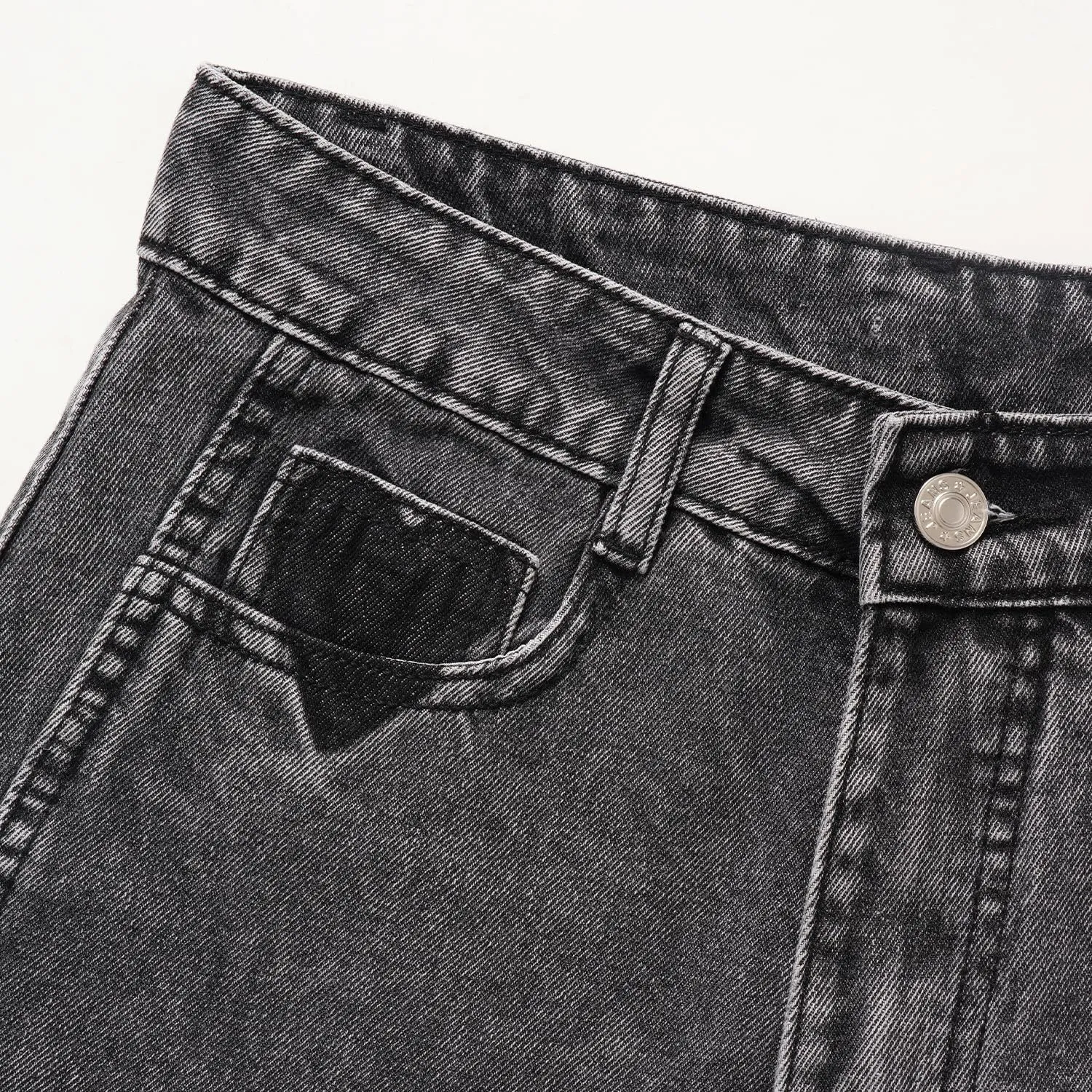 Straight Leg Jeans for Women High Waist Heart Printed Baggy Denim Pants Vintage Seam Front Wide Leg Jeans