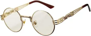Street Knitted Retro 90's Old School Round Vintage Trendy Steampunk Circle Gold Frame Hip Hop Polarized Clear Lens Gothic Hippie Shades Eyewear Glasses For Men