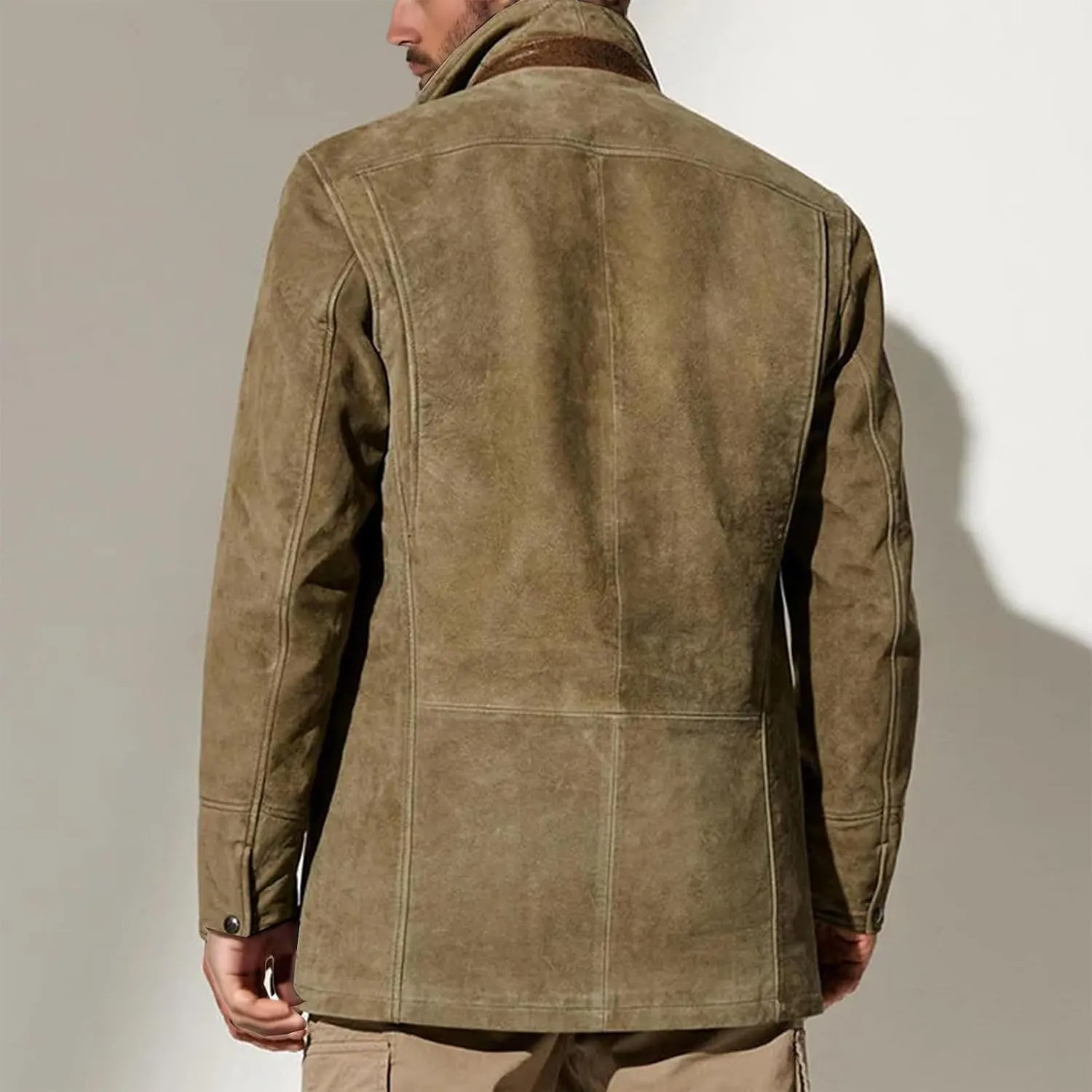 Suede Blazer for Men Faux Leather Suit Jacket Distressed Notch Lapel Buttons Sport Coat Zipper Trucker Western Jacket
