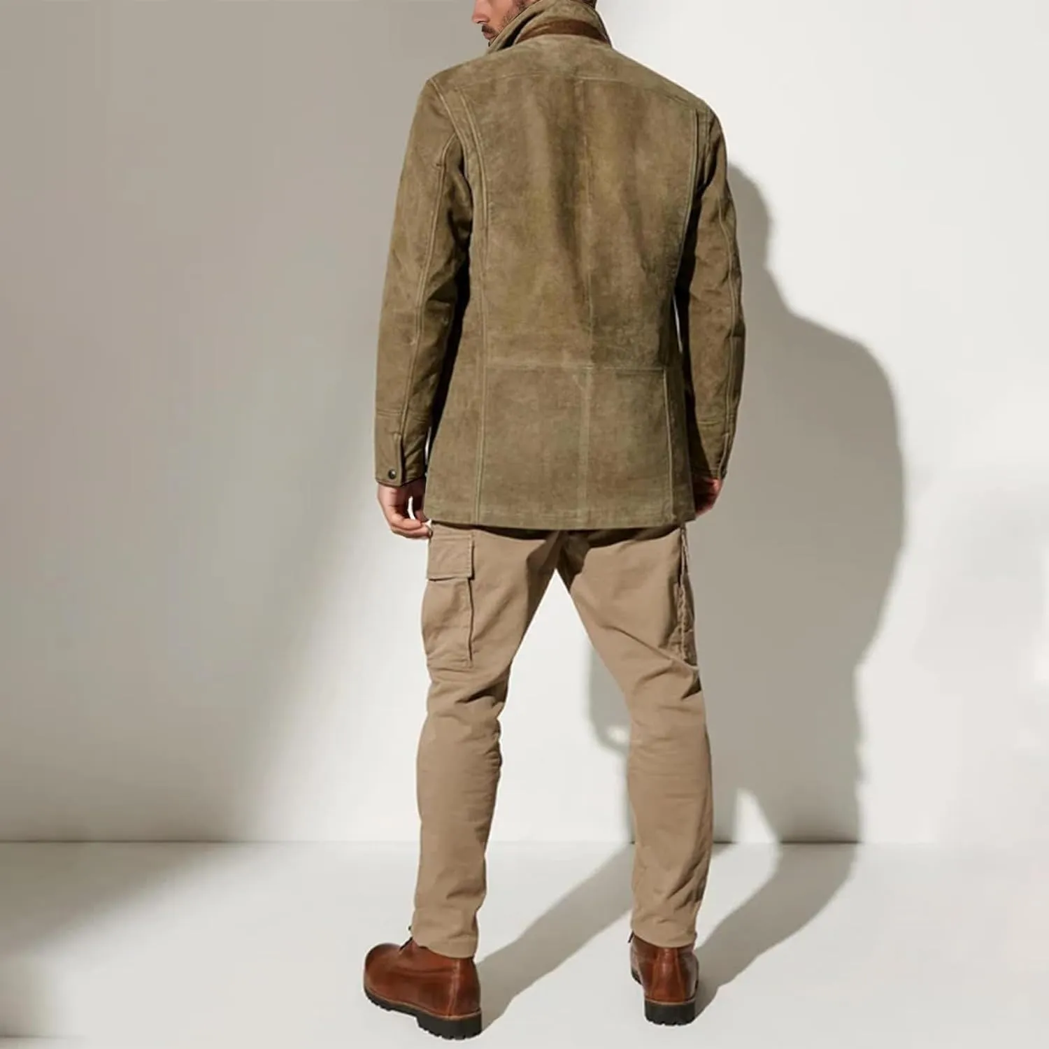 Suede Blazer for Men Faux Leather Suit Jacket Distressed Notch Lapel Buttons Sport Coat Zipper Trucker Western Jacket