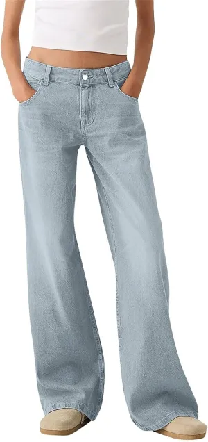 Sweatpants Jeans for Women 2024 High Waited Baggy Wide Leg Jeans Casual Y2k Pants Trendy Denim Pants with Pockets
