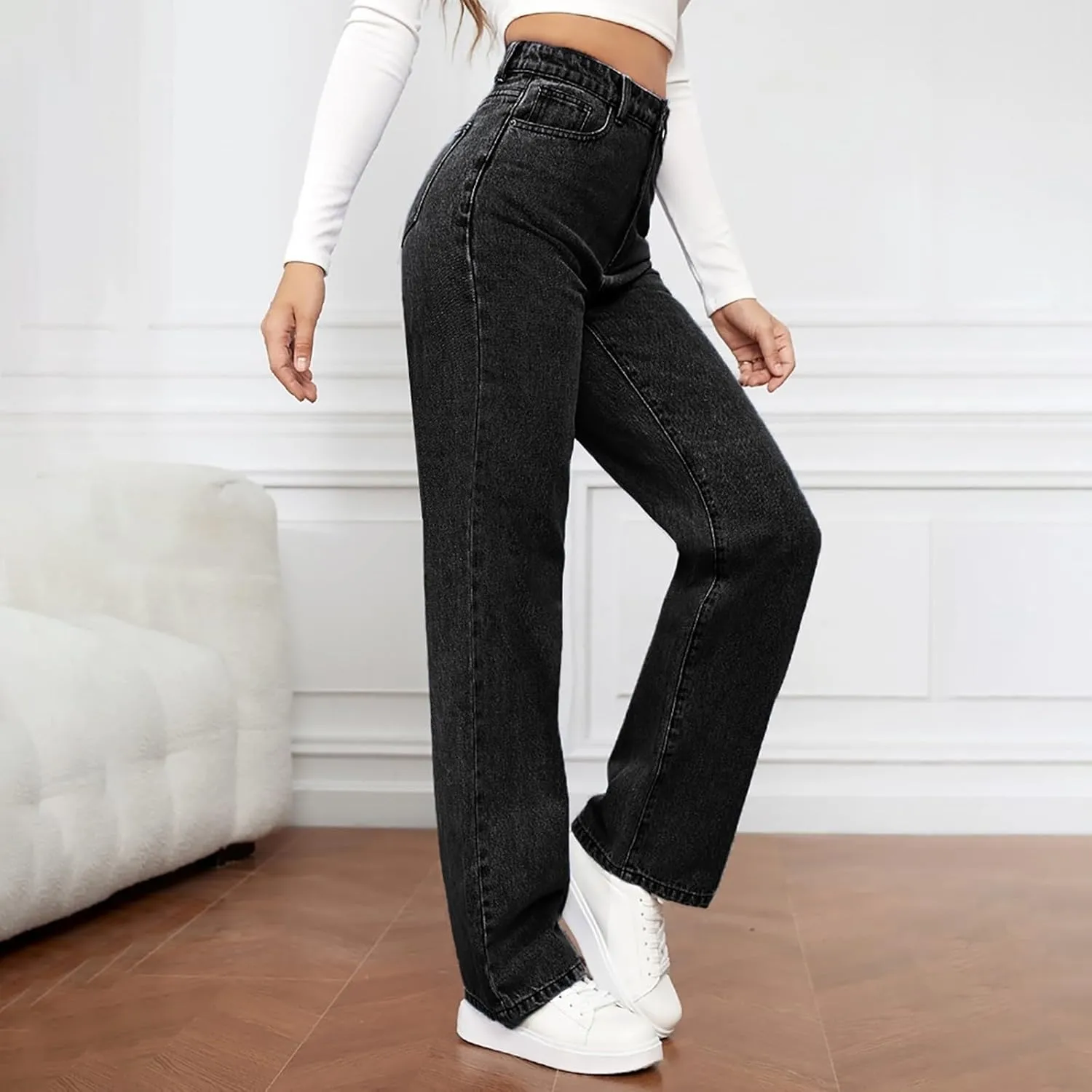 Sweatpants That Look Like Jeans Teen Girls Stretchy Wide Leg Clothes Fall Black Jeans Womens High Waisted