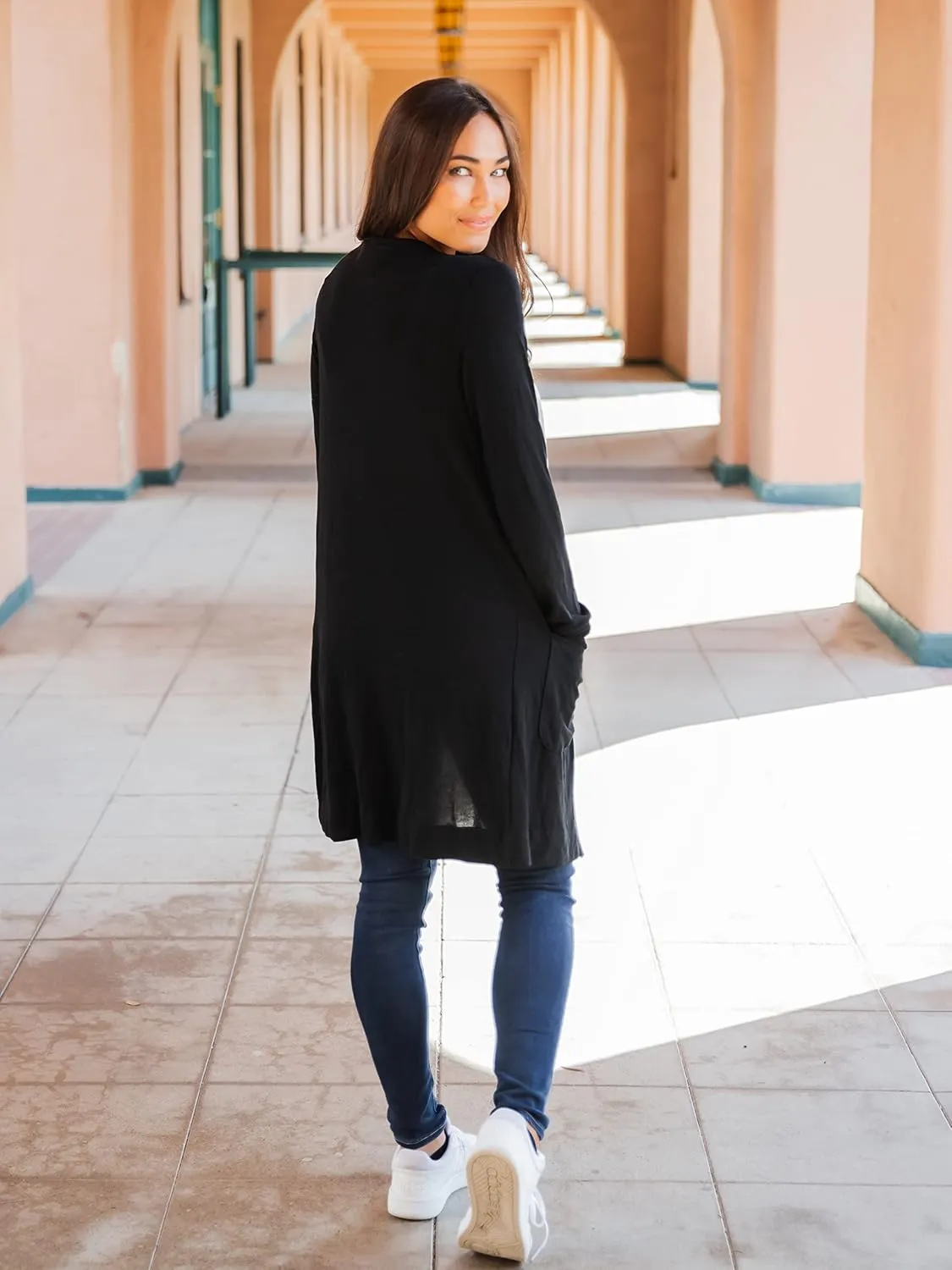 Tickled Teal Womens Soft Long Sleeve Pocket Cardigan