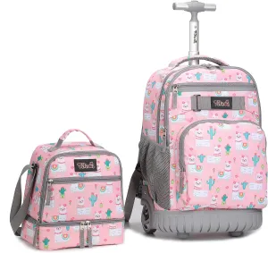 Tilami Rolling Backpack 19 inch with Lunch Bag Wheeled Laptop Backpack, Alpaca