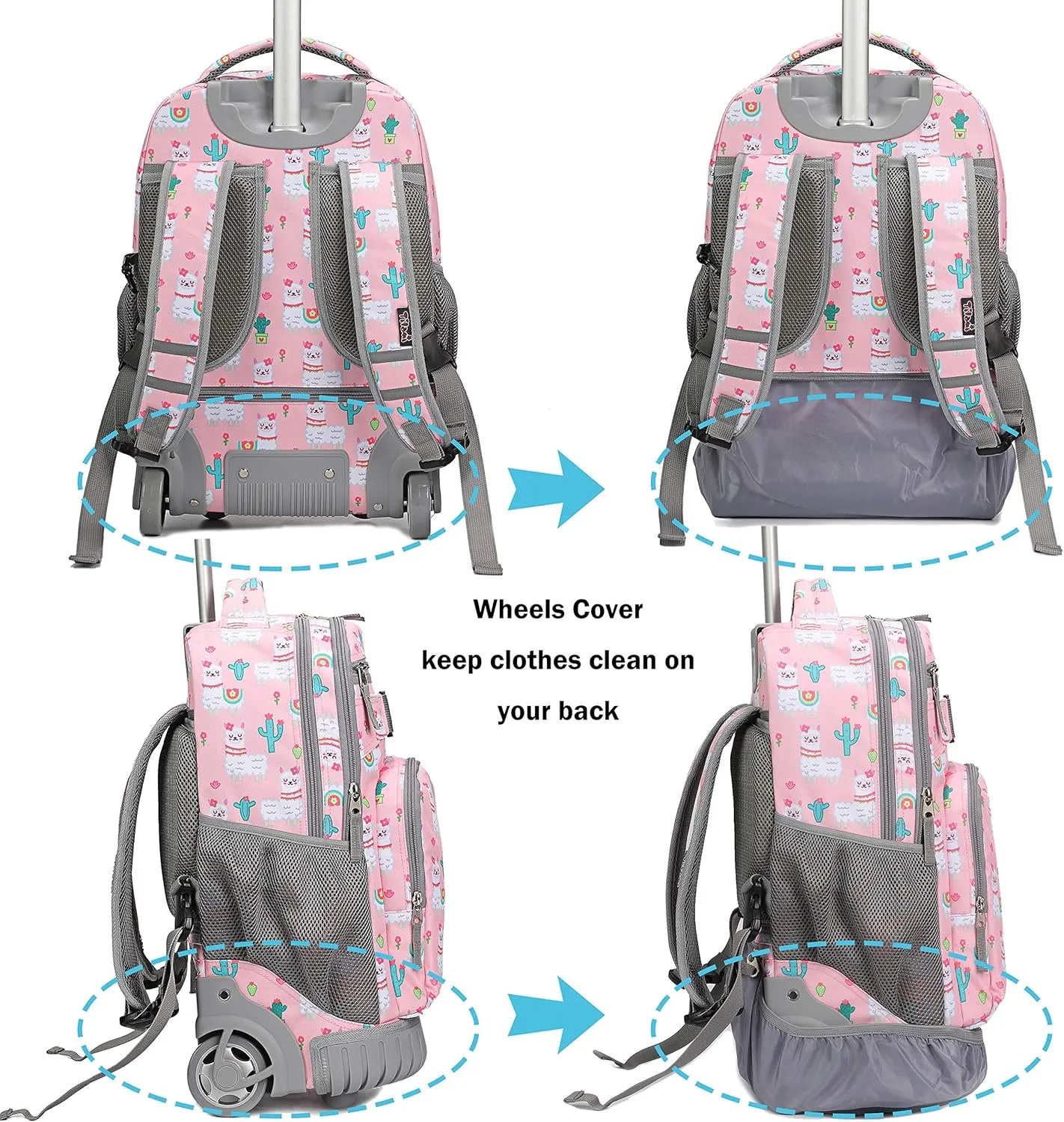 Tilami Rolling Backpack 19 inch with Lunch Bag Wheeled Laptop Backpack, Alpaca
