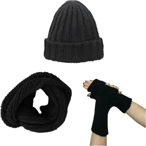 TINKUY PERU - Alpaca Wool Knit - Beanie Hat Skull Cap   Infinity Cowl Scarf   Snow Gloves Mittens for Women's and Men's - Black