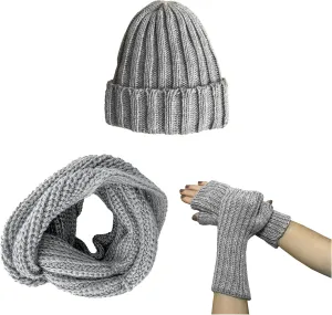 TINKUY PERU - Alpaca Wool Knit - Beanie Hat Skull Cap   Infinity Cowl Scarf   Snow Gloves Mittens for Women's and Men's - Light Grey