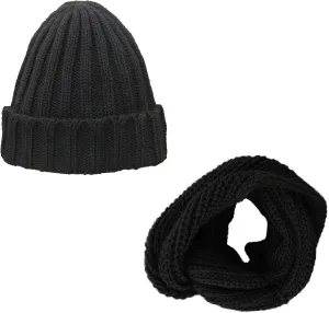 TINKUY PERU - Alpaca Wool Knit - Beanie Hat Skull Cap   Infinity Cowl Scarf Women's and Men's - Black