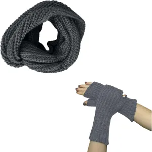 TINKUY PERU - Alpaca Wool Knit - Infinity Cowl Scarf   Mittens Gloves Women's and Men's - Dark Grey