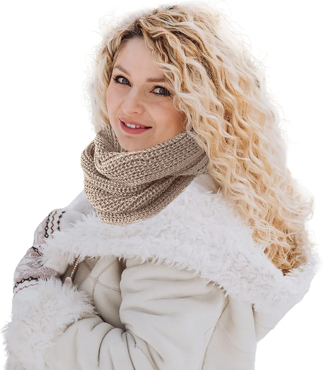 TINKUY PERU Chunky Knitted Scarf, Warm Authentic Peruvian Alpaca Wool Infinity Snood Scarf for Winter, Unisex, One Size