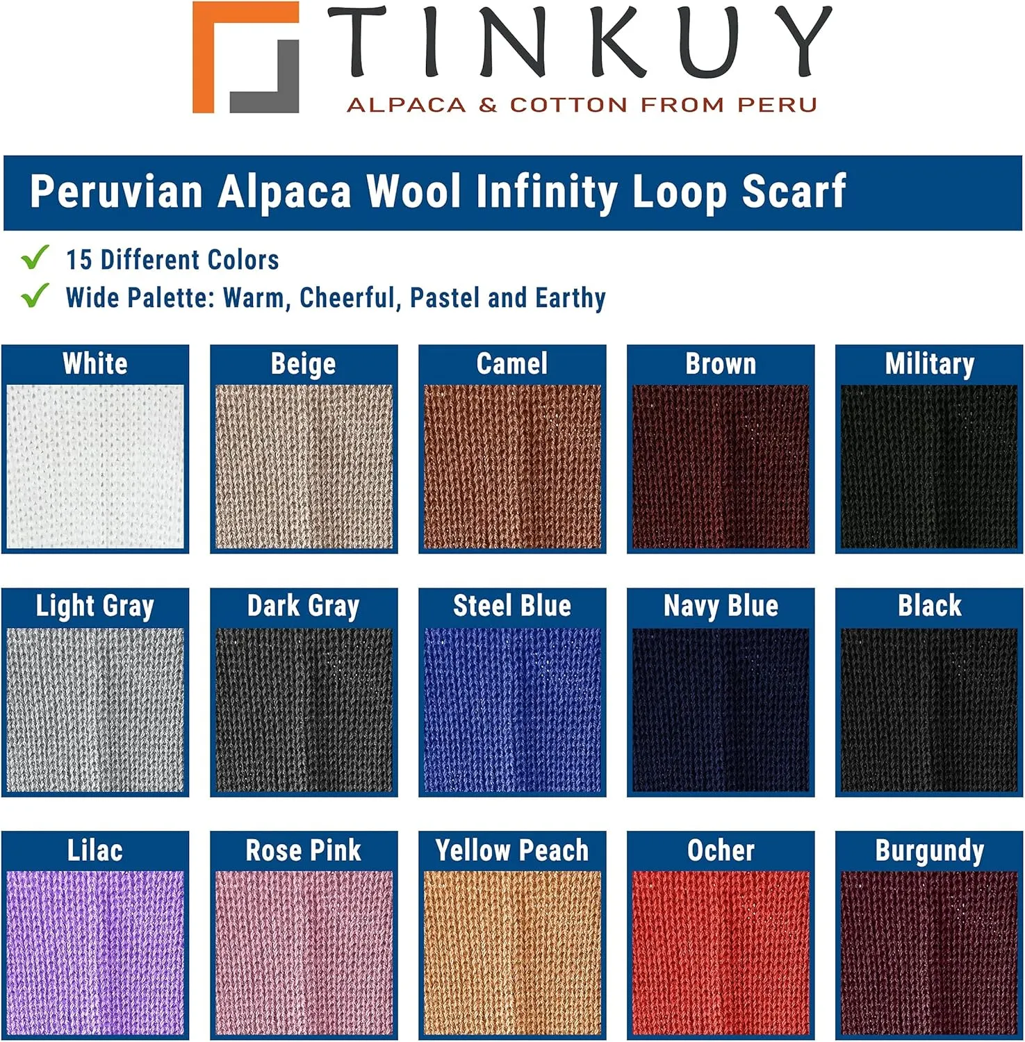 TINKUY PERU Chunky Knitted Scarf, Warm Authentic Peruvian Alpaca Wool Infinity Snood Scarf for Winter, Unisex, One Size