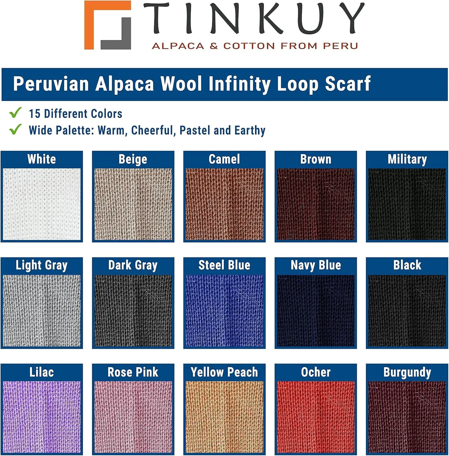 TINKUY PERU Chunky Knitted Scarf, Warm Authentic Peruvian Alpaca Wool Infinity Snood Scarf for Winter, Unisex, One Size