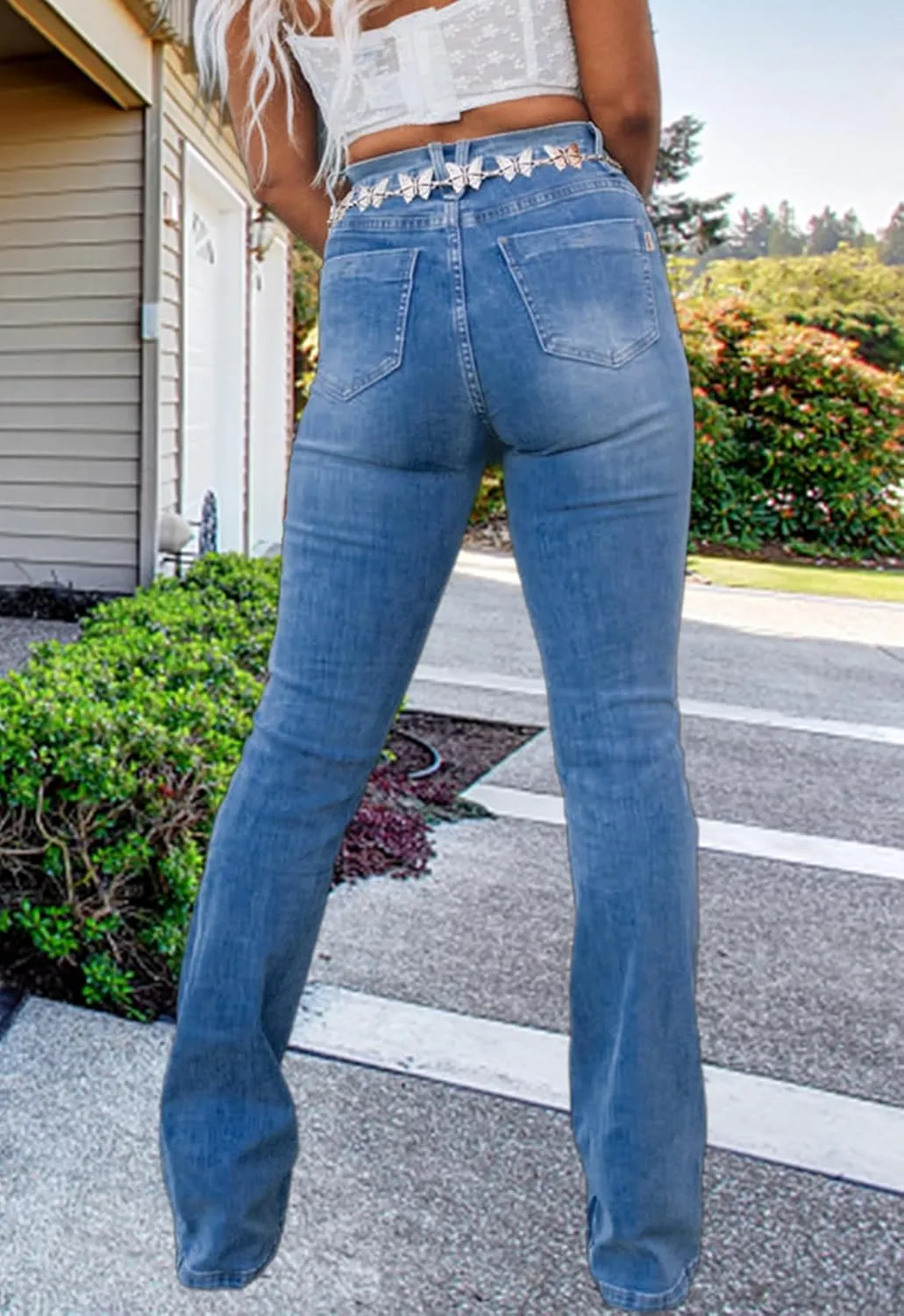 TodTan Women's Ripped Jeans High Waisted Bell Bottom Jeans Hem Destroyed Denim Pants