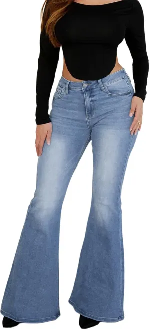 TodTan Women's Ripped Jeans High Waisted Bell Bottom Jeans Hem Destroyed Denim Pants